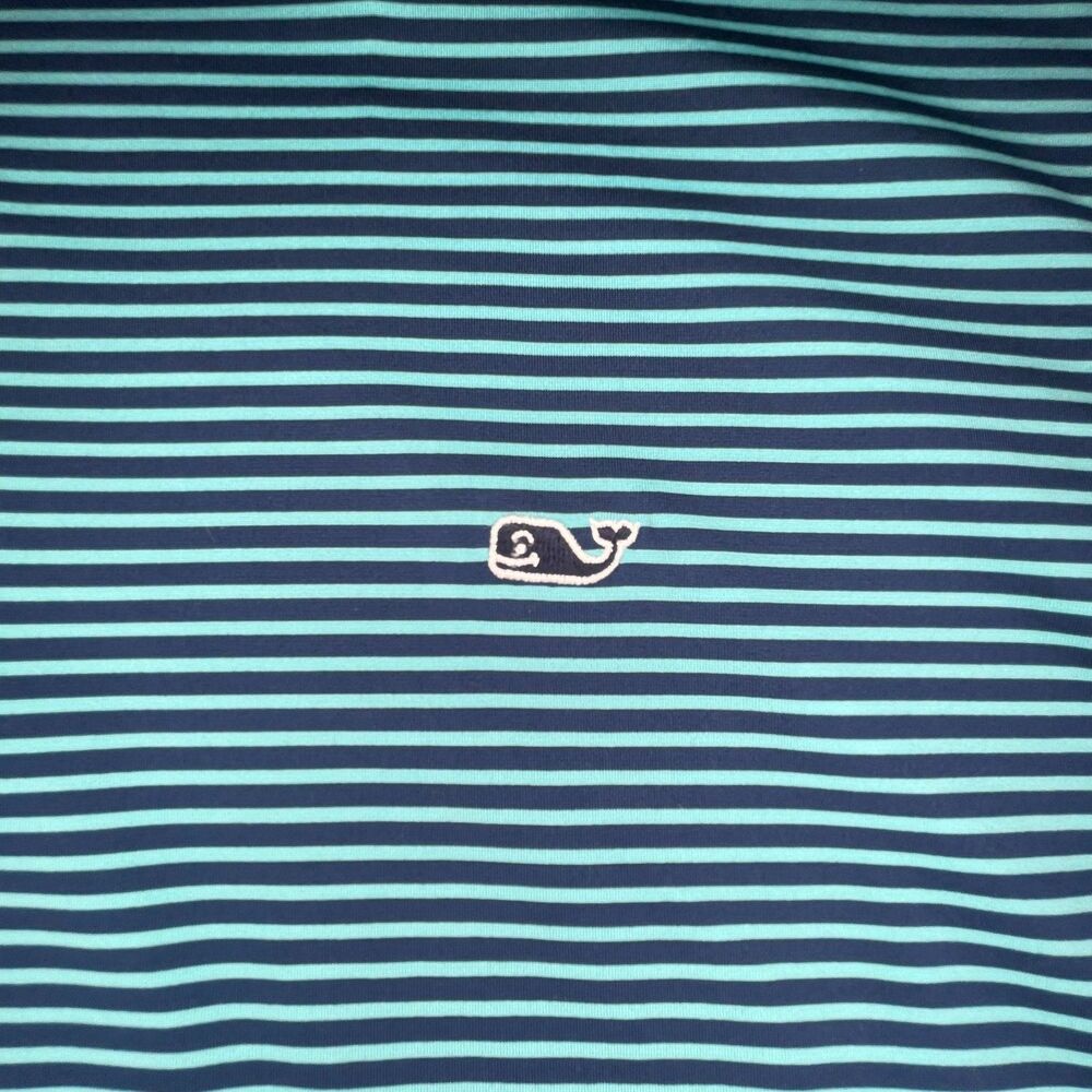 Vineyard Vines Large Golf Polo Sankaty Stripe Navy Teal Performance Stretch - Picture 6 of 13